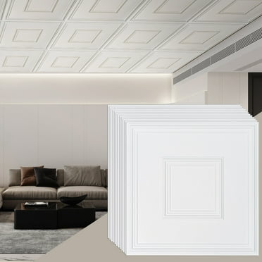 VEVOR Ceiling Tiles, 12-Pack 24 x 24 in, Drop Ceiling Tiles Premium PVC Sheet, Easy Installation/ Cutting Plastic Glue-up Ceiling Tile, Ceiling Covering for Home/Office Decoration, White Geometric