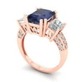 thumbnail image 2 of 4.27 ct Emerald Cut Simulated Blue Sapphire 3 Stone 18K Rose Gold Womens Engagement Ring, 2 of 6