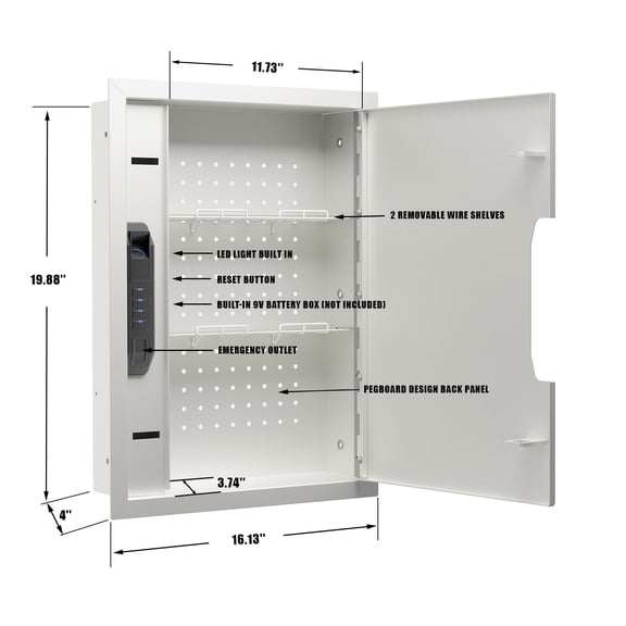 MAXSAFES Quick Access Wall Safe with Finger Vein Recognition Lock White Wall Safes Box with Pegboard, Removable Shelves & Heavy Duty Dual-Latch, Wall Gun Safe for Valuables, Cash, Clips