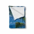 thumbnail image 2 of Turquoise Soft Flannel Fleece Throw Blanket, Idyllic Rocky Coast Island with Palm Leaves in Paradise Clouds Relax Calm Photo, Cozy Plush for Indoor and Outdoor Use, 70" x 90", Turquoise, by Ambesonne, 2 of 6