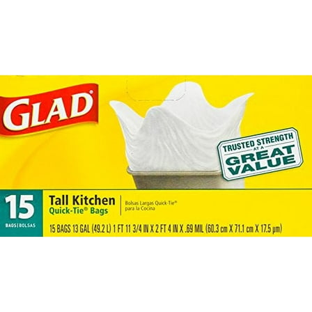 Glad 13 Gal. Quick Tie Tall Kitchen Bags 15 ct