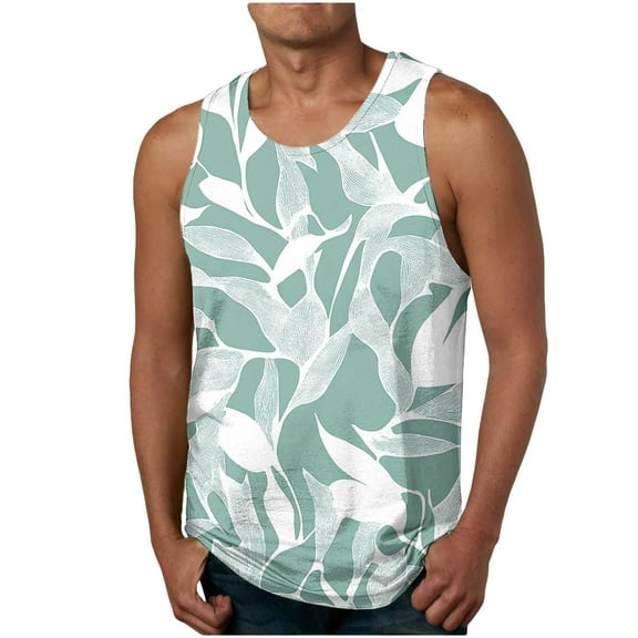 ZCFZJW Hawaiian Beach Tank Tops for Women Quick Dry Summer Sleeveless Round Neck Tropical Graphic T-Shirts Loose Fit Cotton Workout Tshirt Mint Green L
