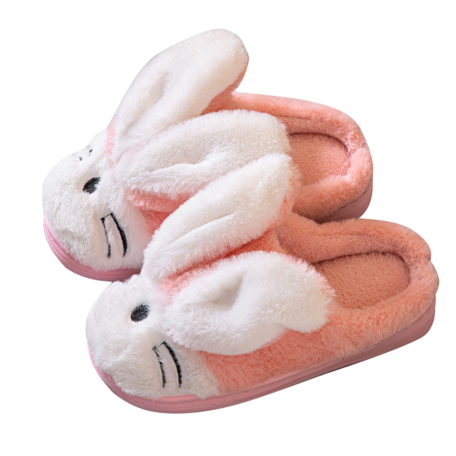 Women's Men's Cute Bunny Rabbit Fur Soft Warm Slippers Animal  Indoor Home Shoes 
