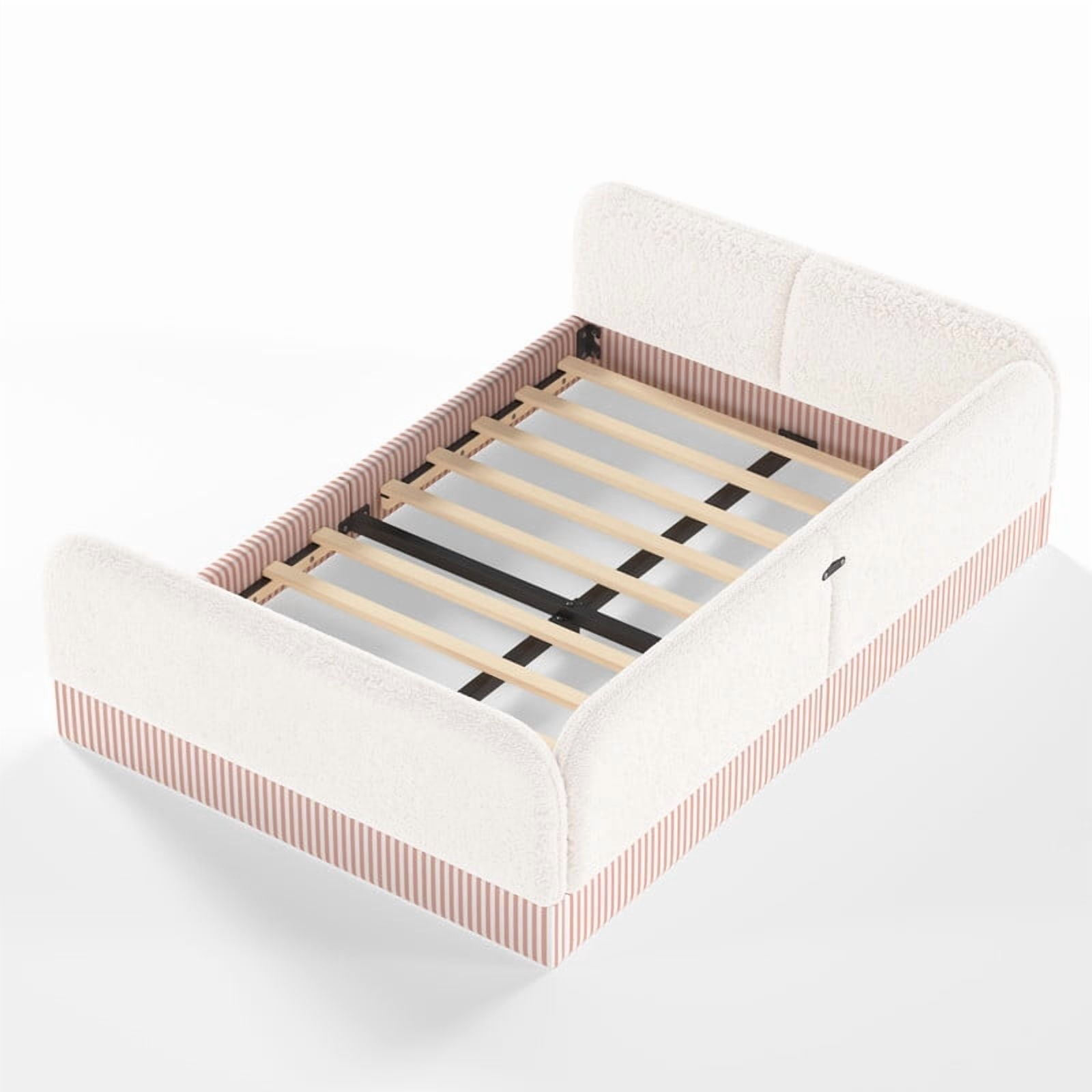 Full Size Upholstered Floor Daybed Frame for Kids, Half-Enclosed Montessori Platform Bed with 3-Sided Surrounding Guardrails