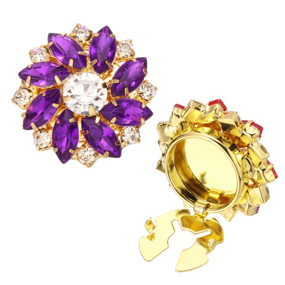 Uxcell Button Cover Cufflinks for Women, Rhinestone Flower Button Cuff Links for Shirt Sleeve Suit Gift, Gold Tone (Purple)