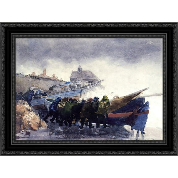 Watching the Tempest 24x19 Black Ornate Wood Framed Canvas Art by Homer, Winslow
