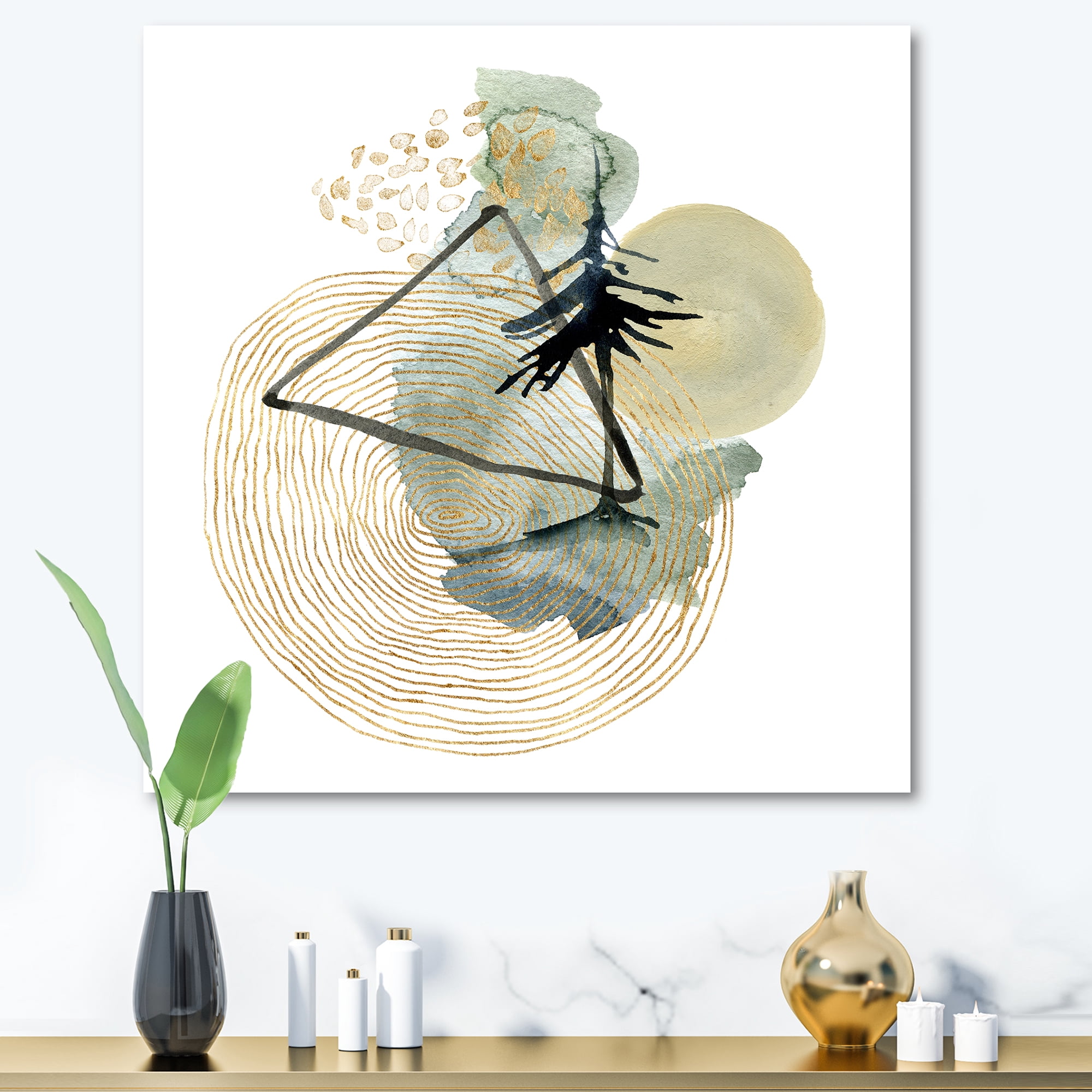 Abstract Landscape Of Mountains Tree and Moon 16 in x 16 in Painting Canvas Art Print, by Designart