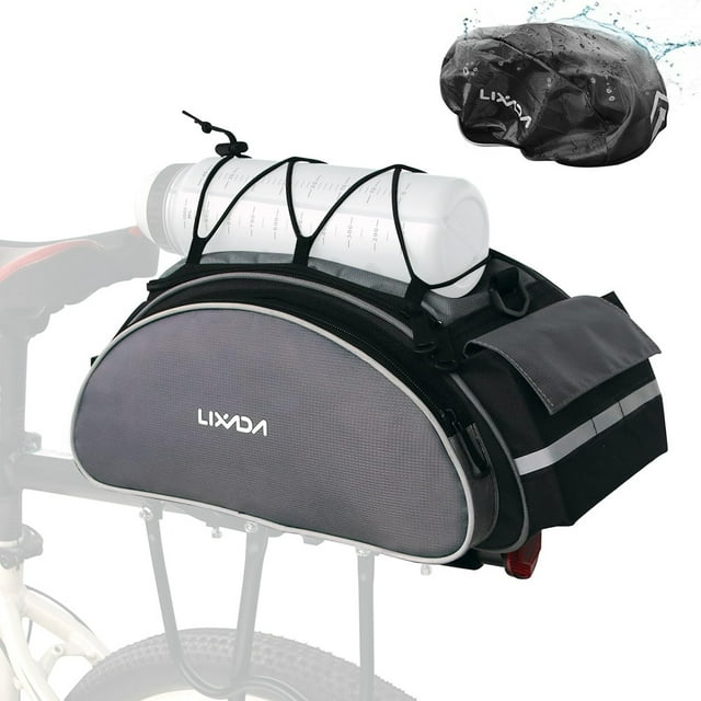 Lixada Lixada 13L Versatile Bicycle Rear Seat Pack with Rain Cover, Adjustable Shoulder Strap, and Reflective Safety Strip for Enhanced Night Visibility, Grey