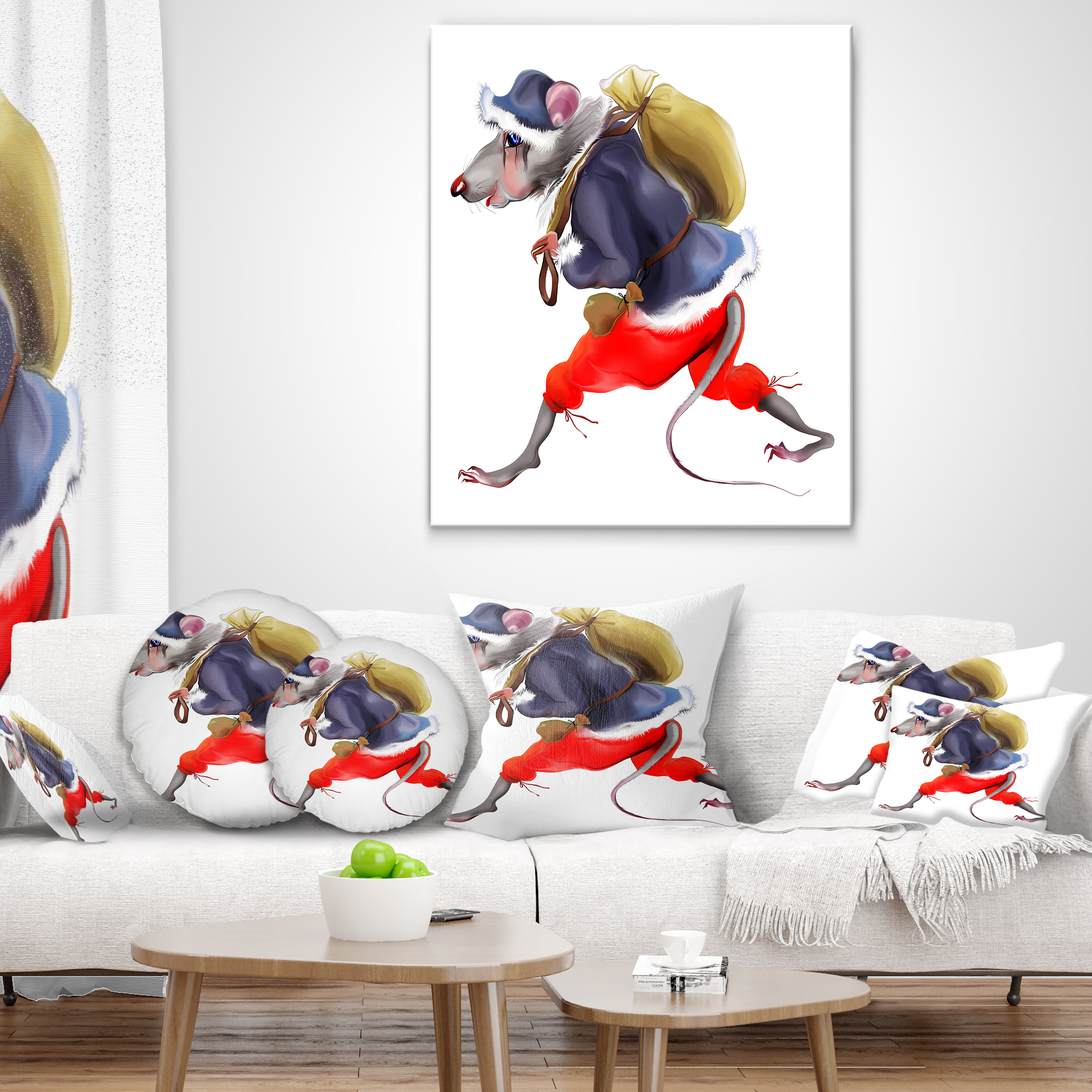 Designart Rat in Santa s Dressing - Abstract Throw Pillow - 18x18