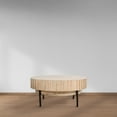 thumbnail image 3 of 36 Inch Modern Handcrafted Round Coffee Table, Oak White Wood Top with Grooved Edges, Black Iron Legs- Saltoro Sherpi, 3 of 7