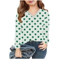thumbnail image 6 of ShomPort Toddler Girls Polka Dot Printed Long Sleeve V-Neck Cute Blouses Casual Base Layer Tees Tops for 3-14 Years, 6 of 7