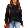 thumbnail image 4 of Sudaderas con capucha casuales Poliéster Otoño Invierno Cuello alto Cordón Un solo color Jersey de manga larga para mujer Negro M, 4 of 7
