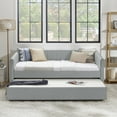 thumbnail image 4 of Twin Size Daybed with Trundle Upholstered Sofa Bed, with Vertical Stripes, Linen Fabric, Grey (82.5"x43"x30"), 4 of 9