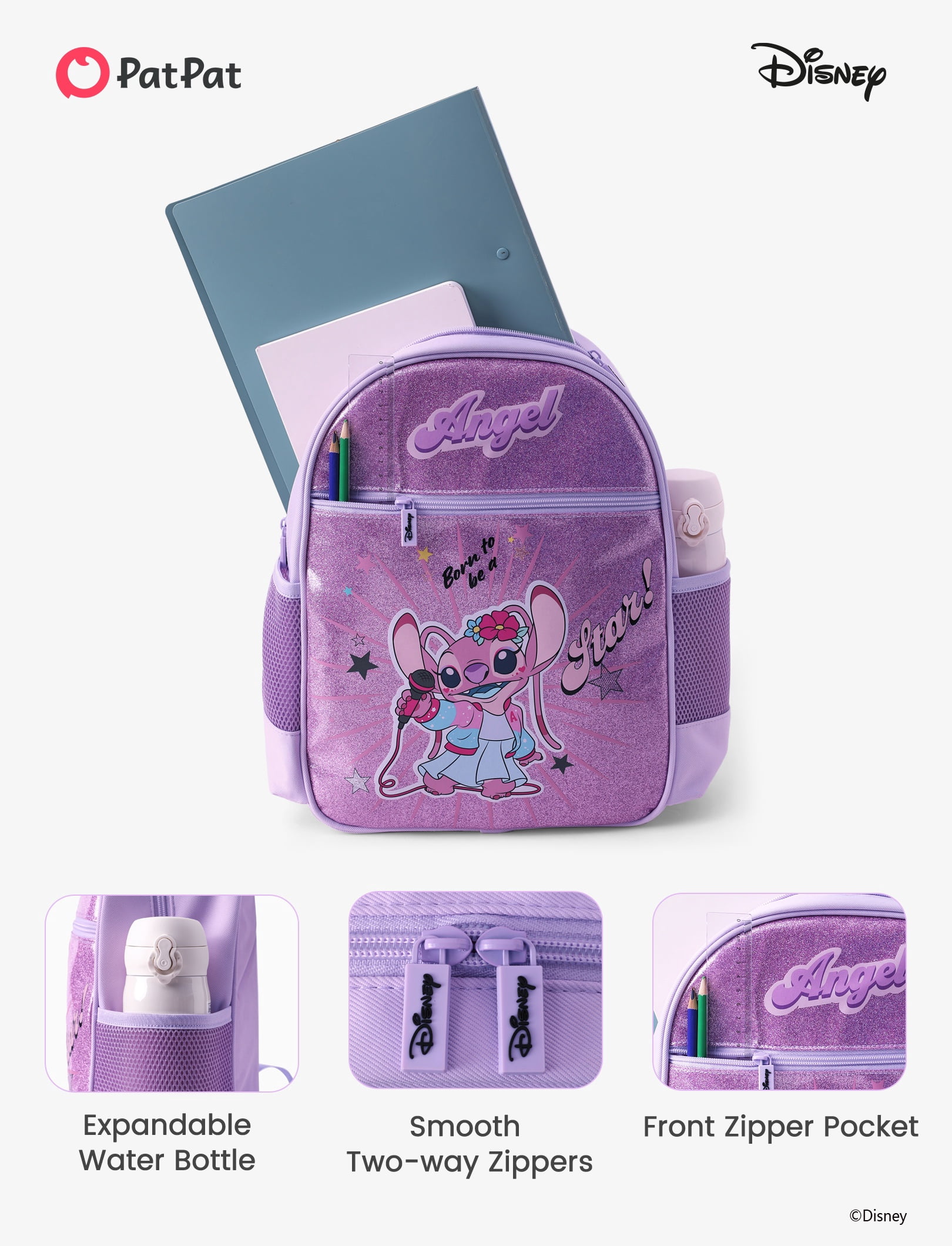 Disney Stitch Angel Girls Cute Backpack Water Resistant Toddler Backpack School Kids Elementary Bookbag
