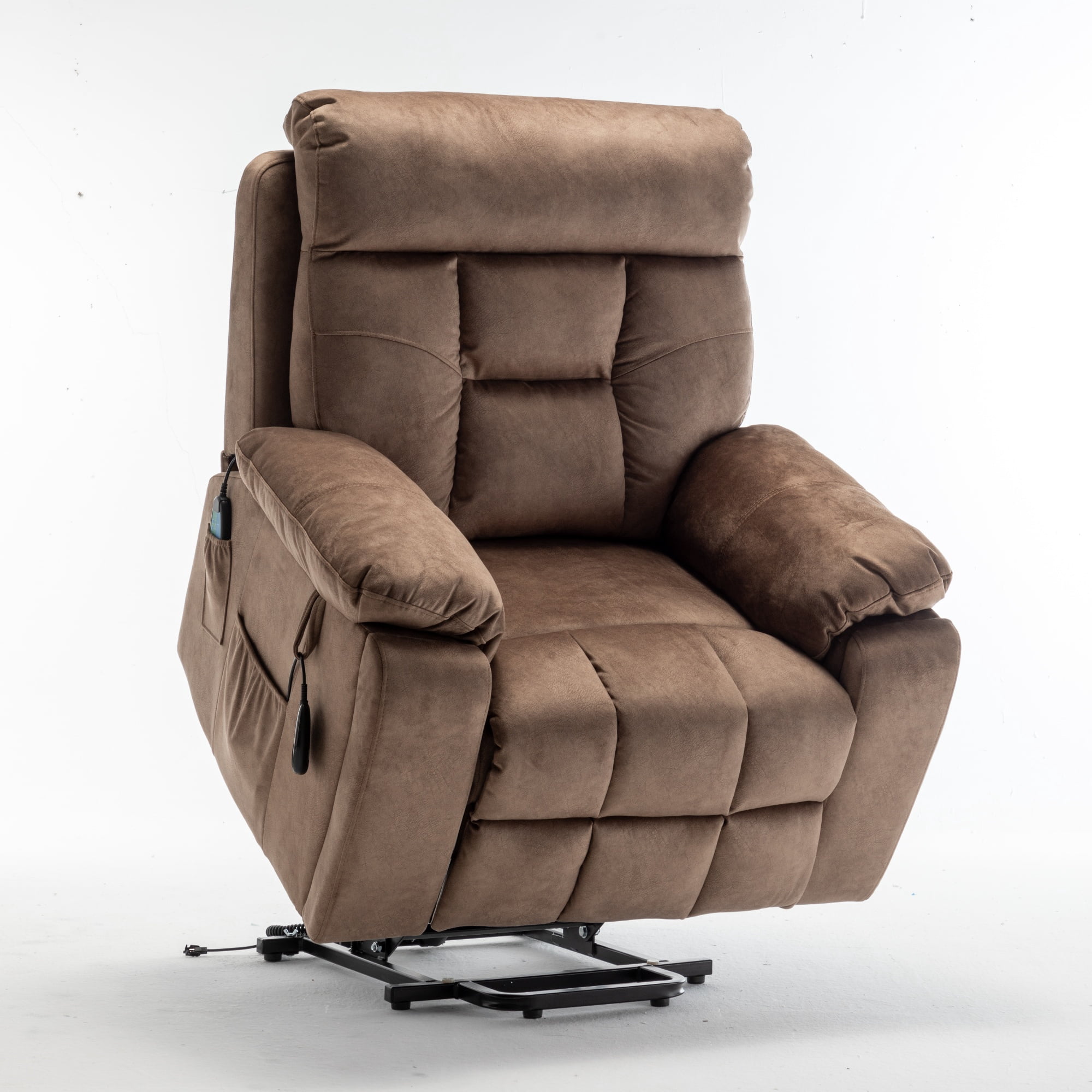 Power Lift Recliner Chair for Father/Mother Gift, 26" Wide Velvet Electric Massage Recliner with Massage & Heat, Living Room Chair, Antique Brown