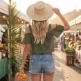 thumbnail image 6 of Womens Summer Cold Shoulder Tops Low Back Short Sleeve V Neck T Shirts Sexy Ruffle Casual Tops, 6 of 6