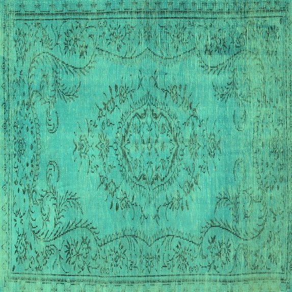 Ahgly Company Machine Washable Indoor Square Abstract Turquoise Blue Contemporary Area Rugs, 3' Square