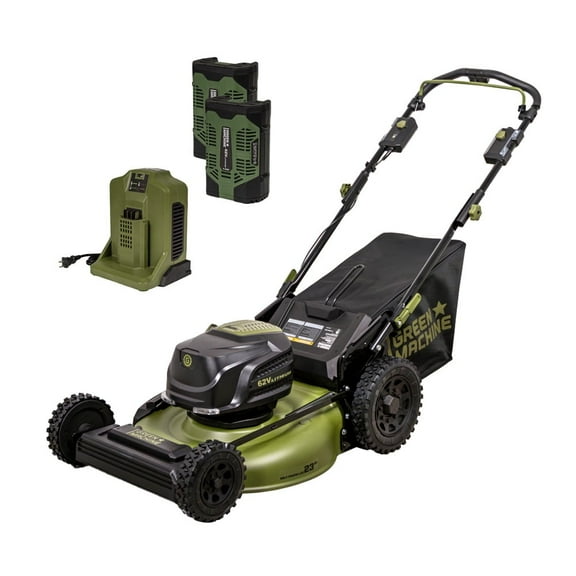 Green Machine 62V 23-Inch Self-Propelled Brushless Cordless Electric Lawn Mower, Includes Two 4.0Ah Batteries and Rapid Charger