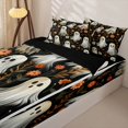 thumbnail image 3 of Feelyou Hippie Halloween Ghost Zipper Full Size Comforter Sets with Fitted Sheet and 2 Pillowcases, Orange Bohe,ian Floral Zipper Bedding Set,, Black Reversible, 4-Piece, 3 of 7