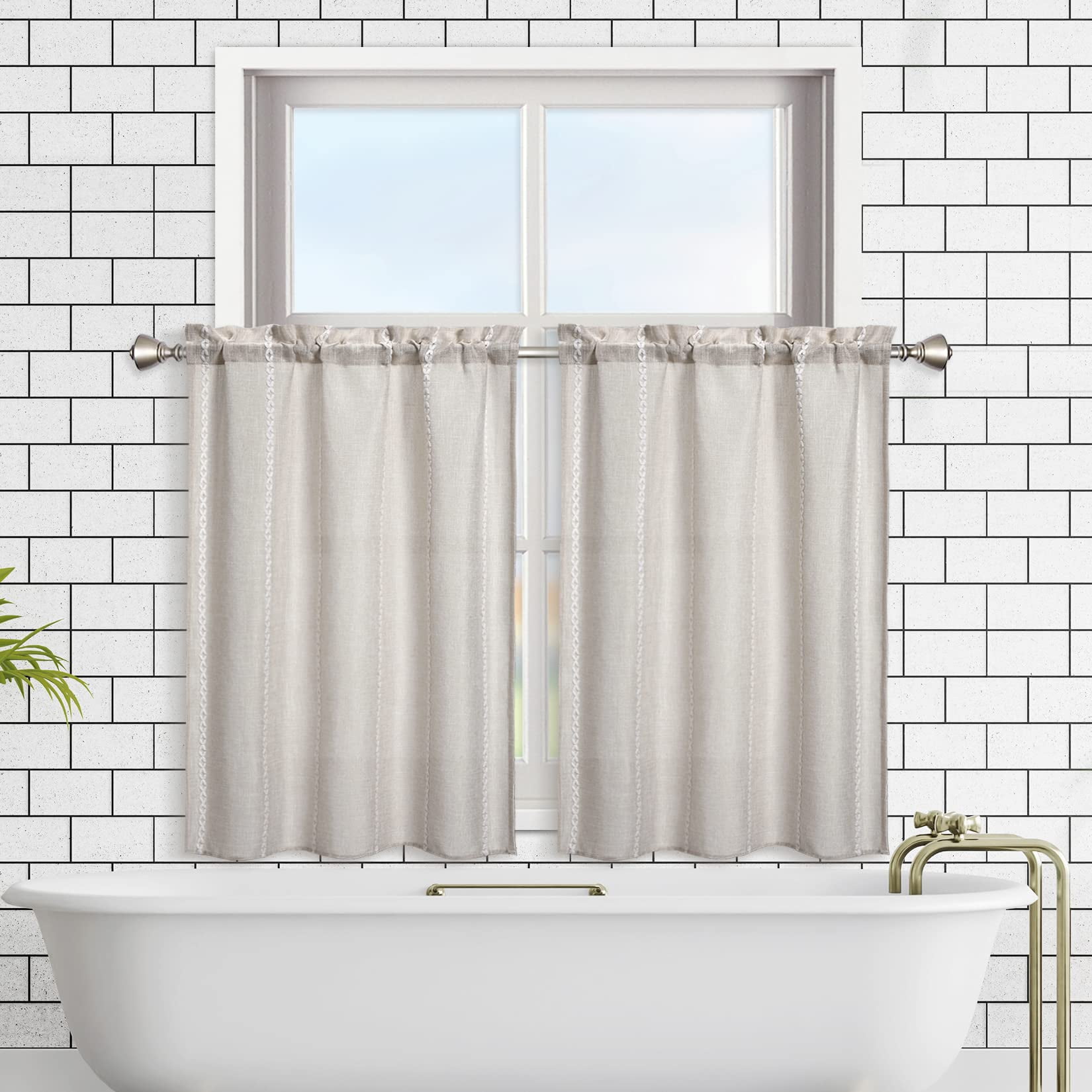 Kitsin Farmhouse Kitchen Curtains with Vertical Stripe Design, Semi ...