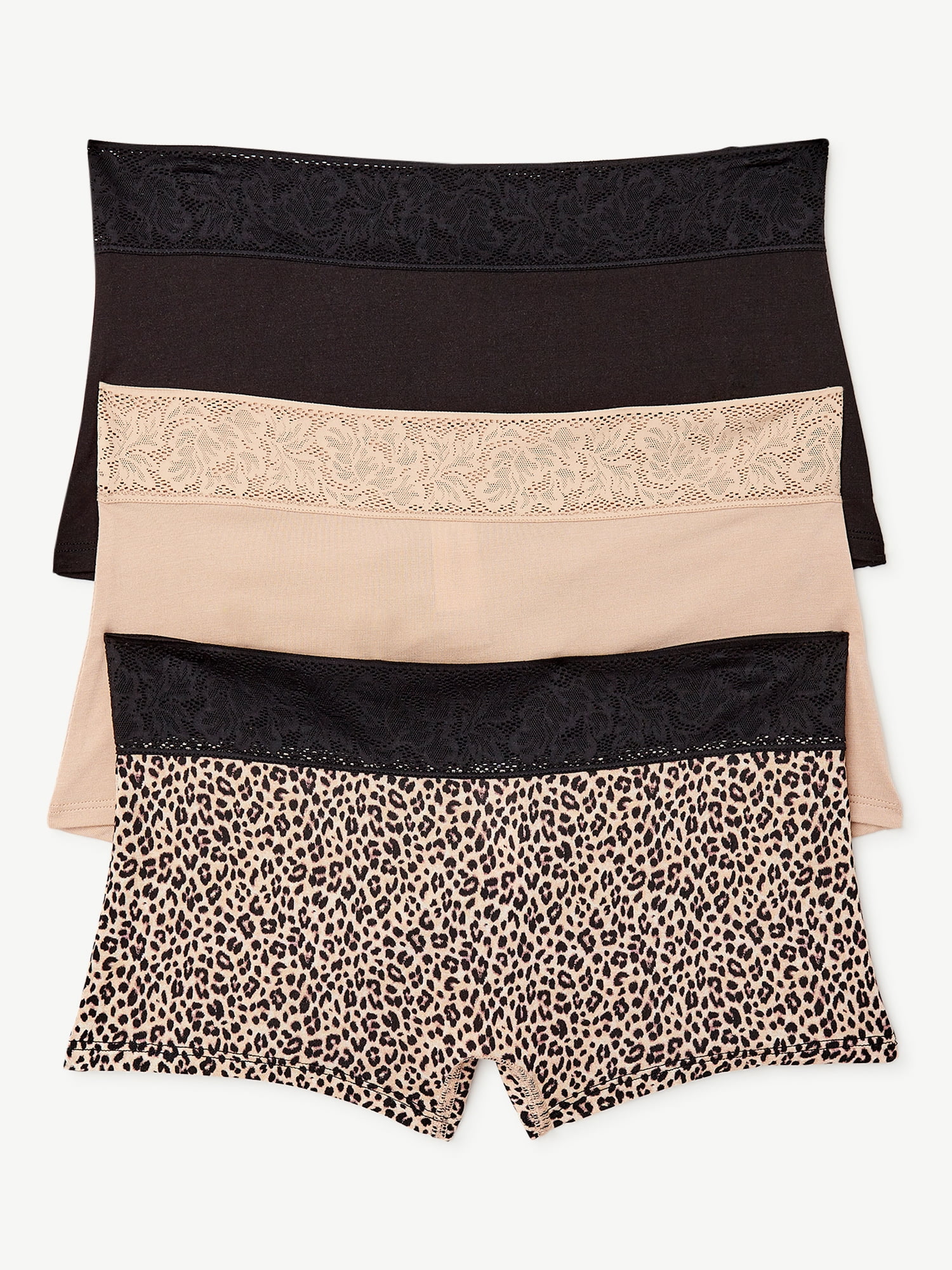 Joyspun Women's Modal and Lace Boyshort Panties, 3Pack, Sizes S to 3XL