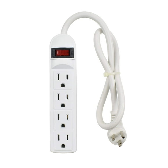 J.VOLT Regleta de alimentación de 4 salidas, 15 A, 125 V, 1875 W, 90 julios, cable corto de 20 pulgadas con enchufe plano, protector contra sobretensiones de regleta pequeña, certificación ETL