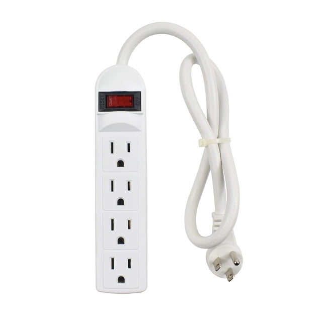 J.VOLT Regleta de alimentación de 4 salidas, 15 A, 125 V, 1875 W, 90 julios, cable corto de 20 pulgadas con enchufe plano, protector contra sobretensiones de regleta pequeña, certificación ETL