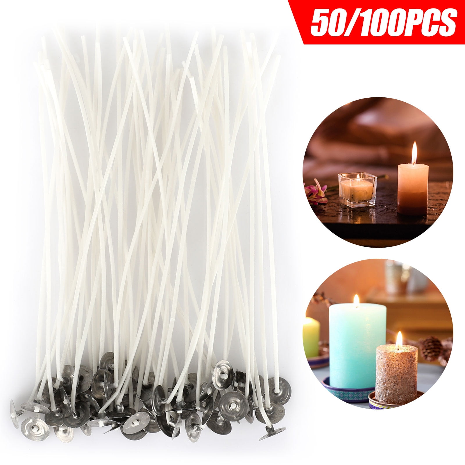 50 Pre Tabbed Candle Wick 6 Inch Cotton Core MADE IN USA Candle Making Supplies 