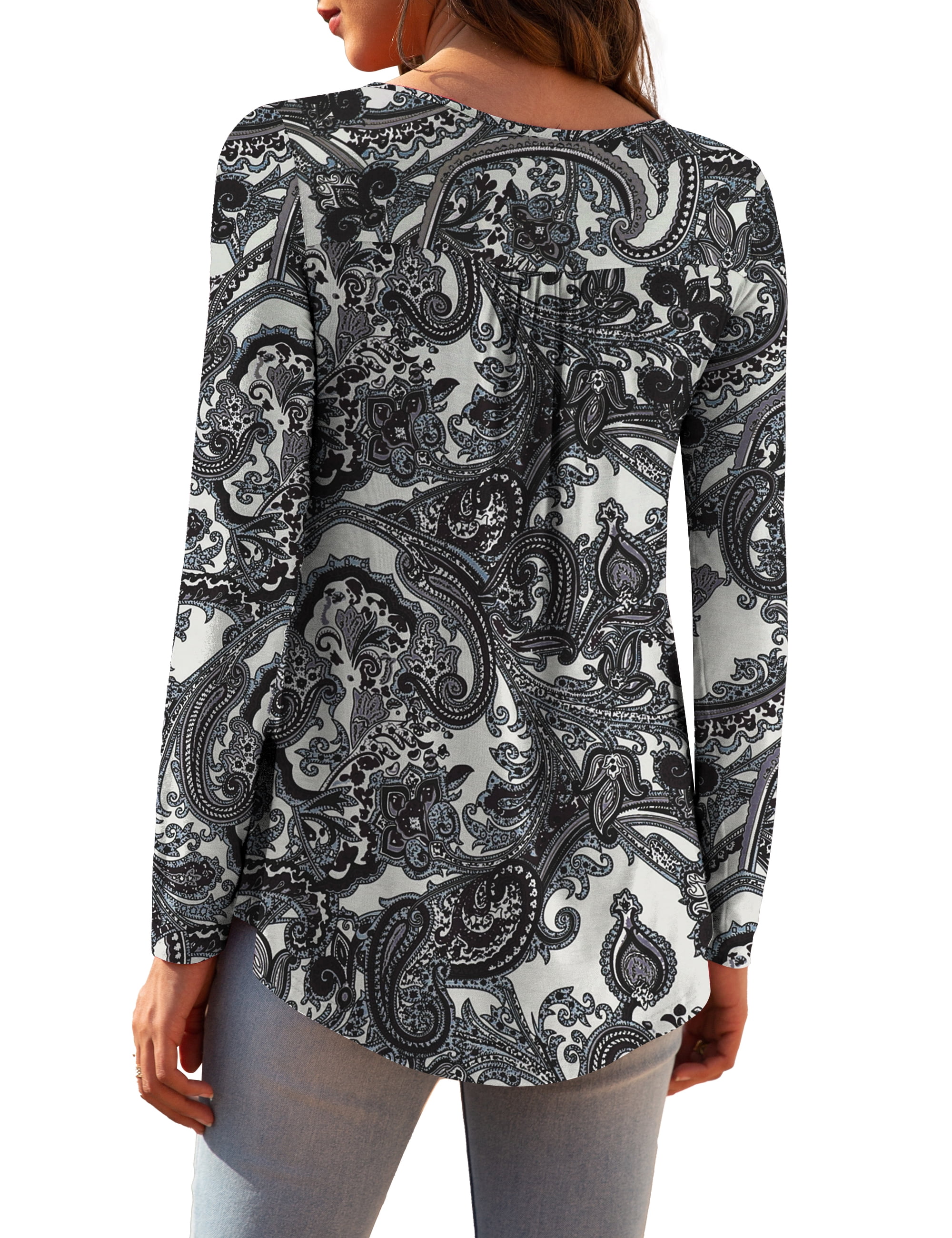 A.Jesdani Plus Size Floral Tunic Top - Long Sleeve V-Neck Henley Blouse For Women, Size 4X, Burgundy