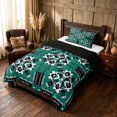 thumbnail image 2 of Manfei Aztec Tribal Twin Comforter Sets, Geometric Diamond Bedding Set, Teal Black Cream, Black Reversible 2pcs, 1 Comforter and 1 Pillowcase, 2 of 6