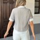 thumbnail image 4 of Tops de las Mujeres Casual Botón de Color Sólido Bordado Hueco-Fuera Blusa de Manga Corta para el Uso Diario, 4 of 9