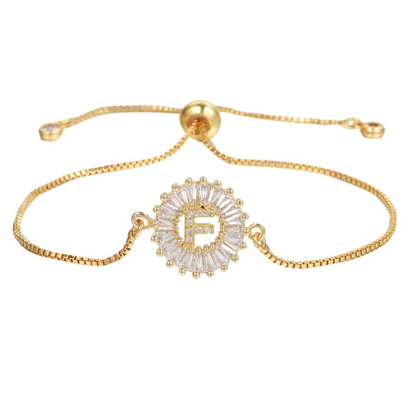 SUSHANG 26 Letters Rhinestone Bracelet Initial A Z 26 Alphabet Letters Zircon Charms Gold Plated Copper Adjustable Bracelets for Women 26 Alphabet Letters Bracelet Delicate Bracelet