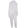 thumbnail image 4 of Txlixc, 2 uds., conjuntos de otoño para mujer, camisa de manga larga con solapa acanalada de Color sólido + traje de pantalón largo para mujer, negro/verde/blanco/azul Txlixc  Moda, 4 of 8