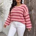 thumbnail image 6 of SeekIslan Women's Plus Size Sweaters with Crew Neck Long Sleeve Striped Loose Knit Pullover, 6 of 7