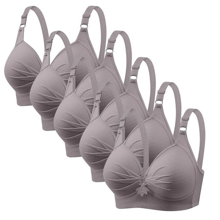 Amzcrzy Womens Oversized Bras 5-Packs Posture Corrector Post Bras Comfort Shaping Push Up Seamless Comfy Bra Skin Friendly Smoothing Bras Front Closure Breathable Gathered Lift Up Cups Bra
