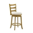 thumbnail image 3 of Melindra Modern Farmhouse Swivel Wood Counter Height Kitchen Bar Stool in Amber Glow Finish with White Boucle Fabric Upholstered Seat - Set of 4, 3 of 5