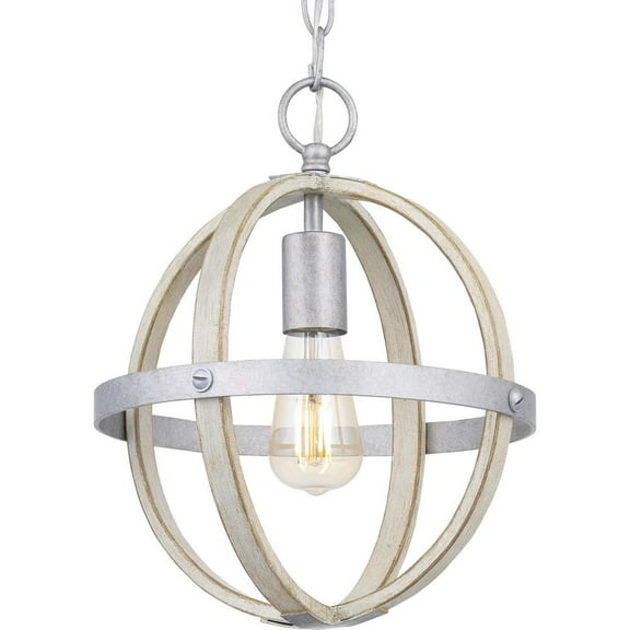 Progress Lighting Keowee 1-Light Galvanized Mini-Pendant w/White Wood Accents