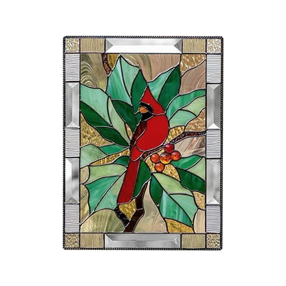 Stained Glass Cardinal Window Panel for Wall Decor