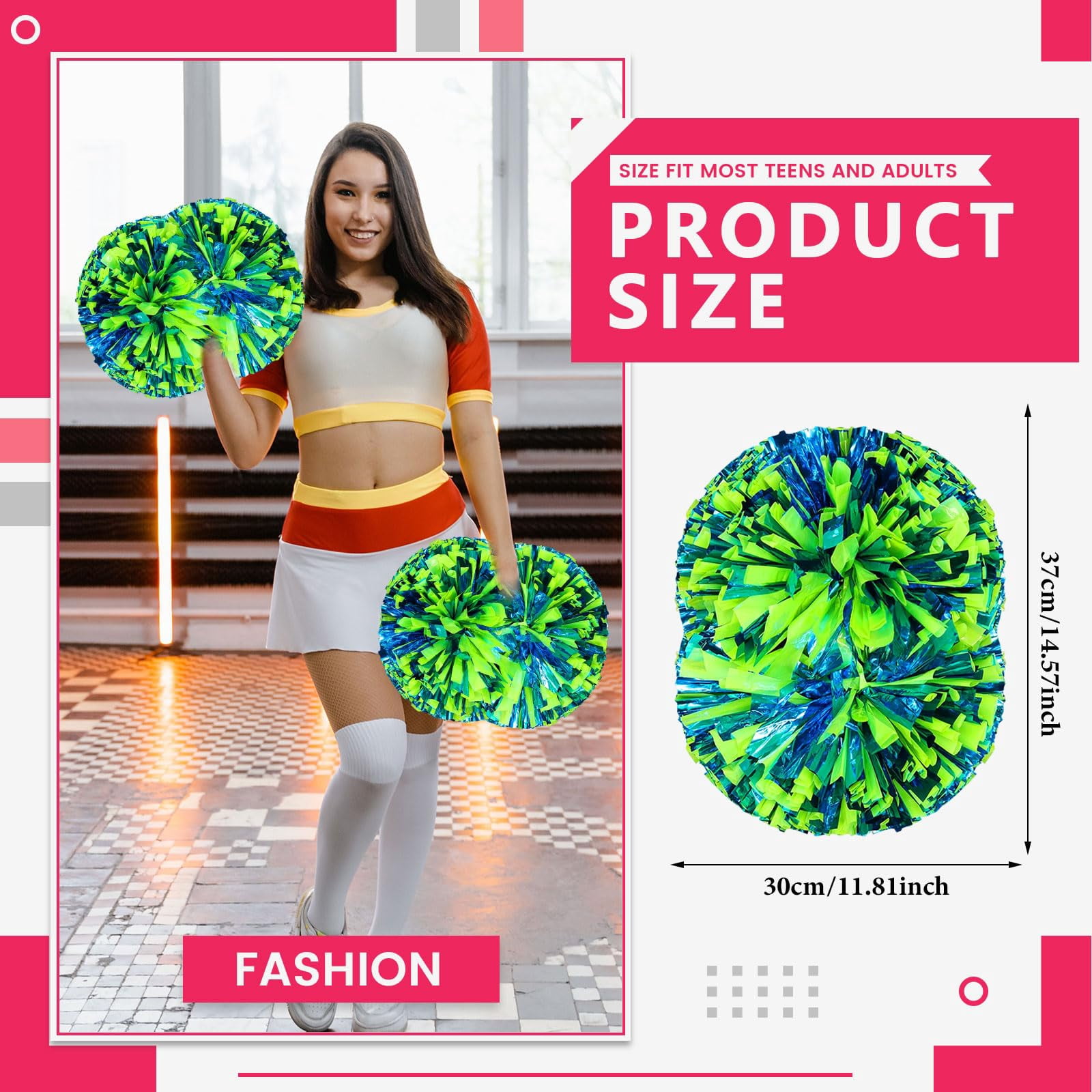 24 Pcs Cheerleading poms,14.57inch pom poms Cheerleading with Handle Style Cheer Pom Pomsfor Dance, Matches, Team Spirit Sports