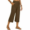 thumbnail image 7 of Lenpel Capri Pants for Women Elastic High Waisted Pull on Side Split Wide Leg Cropped Pants Dressy Casual Palazzo Capris, 7 of 7
