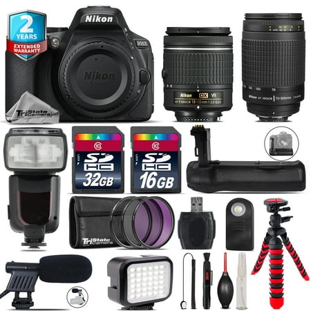 Nikon D5600 DSLR + AF-P 18-55mm VR + 70-300mm G + LED Kit + Pro Flash