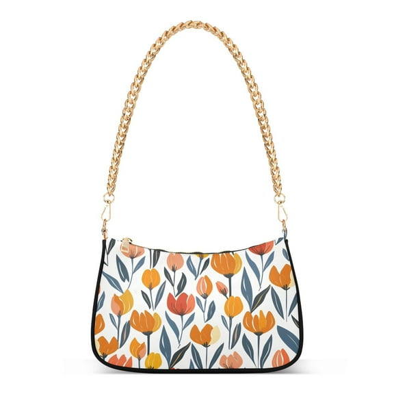 Ryvnso Tulip Flower Womens Chain Shoulder Bag Tote Handbags Clutch Hobo Purse with Zipper for Travel