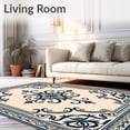 thumbnail image 2 of ODIKA 5'x7' Machine Washable Non-Slip Area Rug, Palatial Damask Ornamentation with Scrolls and Leafy Flourishes High Traffic Rug with Pad, Beige, 666066, 2 of 8