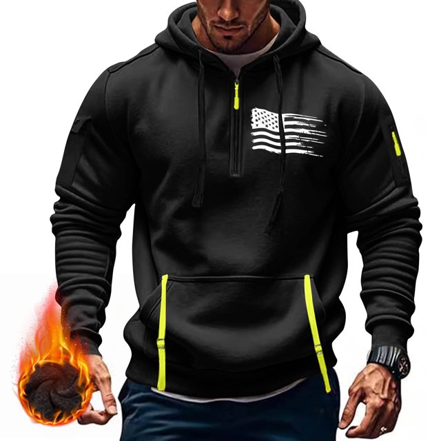 Styesk Sweatshirts pour Hommes Printemps et Automne Imprimé à Capuche avec Fermeture Éclair Multi-Poches