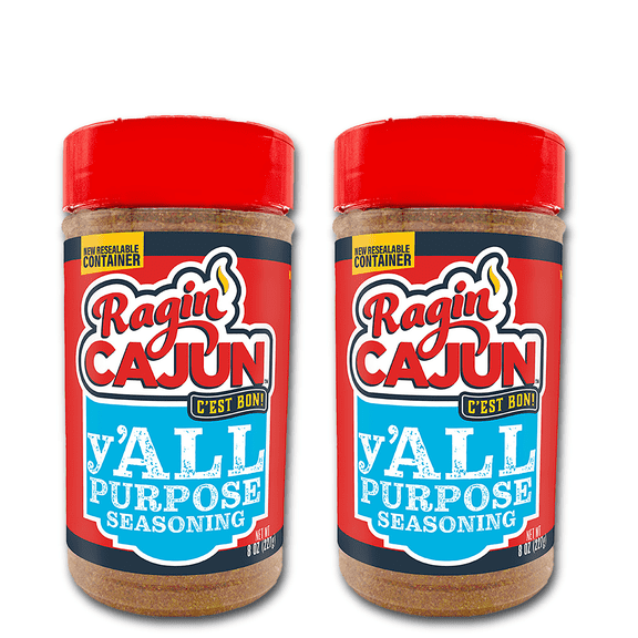 Ragin’ Cajun y’ALL Purpose Seasoning, Mild Cajun Spice Blend, 8 oz Shaker, 2 Pack