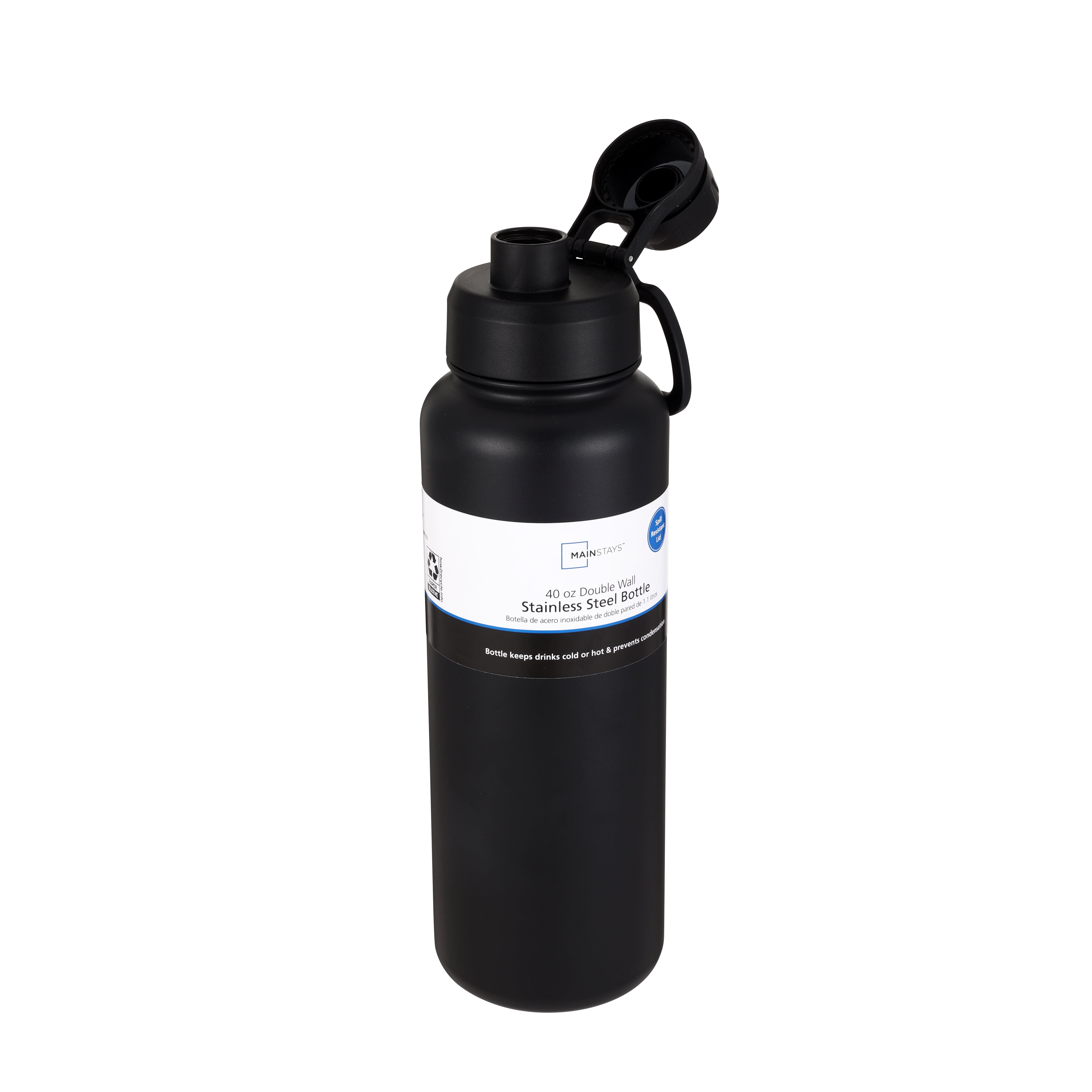 Mainstays 40 oz Black Stainless Steel Double-Wall Water Bottle