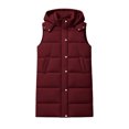 thumbnail image 3 of cocolona Long Puffer Vest for Women Trendy Hooded Sleeveless Stand Collar Button Down Long Coat Quilted Winter Warm Snow Overcoat with Pocket, 3 of 7