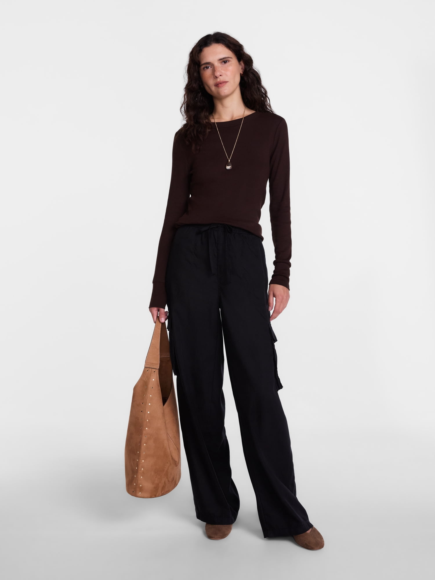 Scenario Women's and Women's Plus Rib Tee with Long Sleeves, Sizes XS-4X