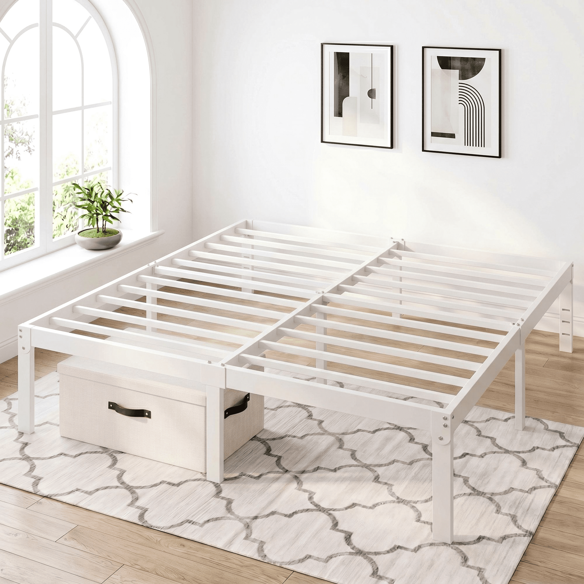 Amolife Heavy Duty King Size 12'' Metal Platform Bed Frame with Ample Under Bed Storage Space, White