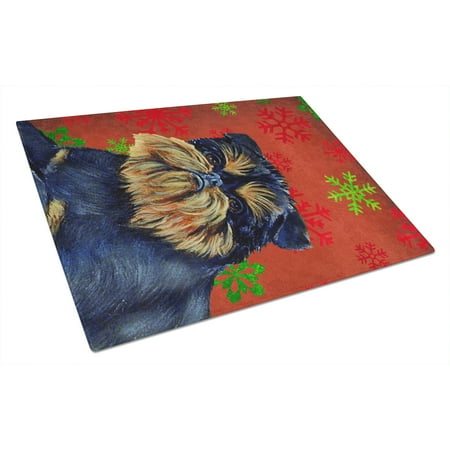 

Carolines Treasures LH9343LCB Brussels Griffon Red and Green Snowflakes Holiday Christmas Glass Cutting Board Large 12H